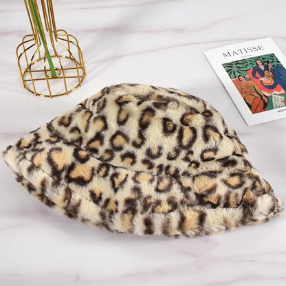 Winter Soft Faux Fur Plush Bucket Hat, Lovely Fisherman Cap, Fashion Outdoor Thick Warm Sun Cap for Women