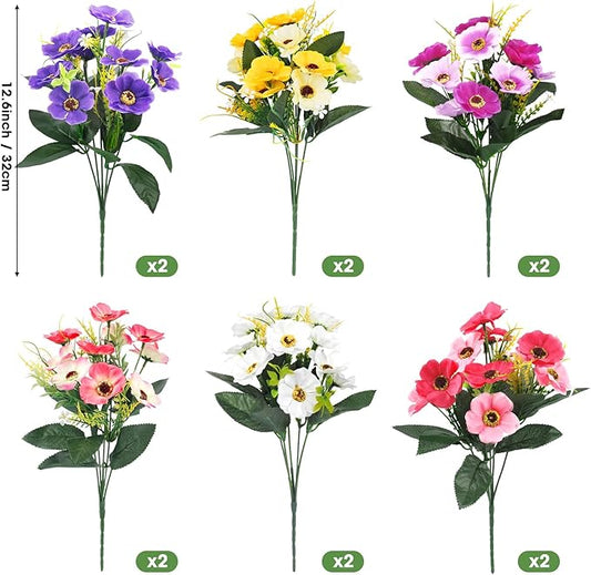 Ouddy Decor 12 Bundles Artificial Flowers for Outdoors Decoration, Fake Daisy Silk Flowers UV Resistant Artificial Plants for Spring Summer Garden Porch Window Box Room Home Decor, Mixed Color