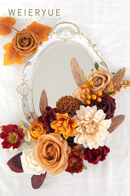 Fall Decor Artificial Flower Box Set Silk Fake Flowers for DIY Centerpieces Cake Decorations, Wedding Bouquets, Boutonnieres, Home Decorations(Sunset Orange)