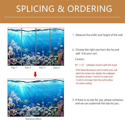 Blue Ocean Wallpaper Peel and Stick Underwater Animal World Self Adhesive Wall Mural for Kids Room Nursery 82"x57"