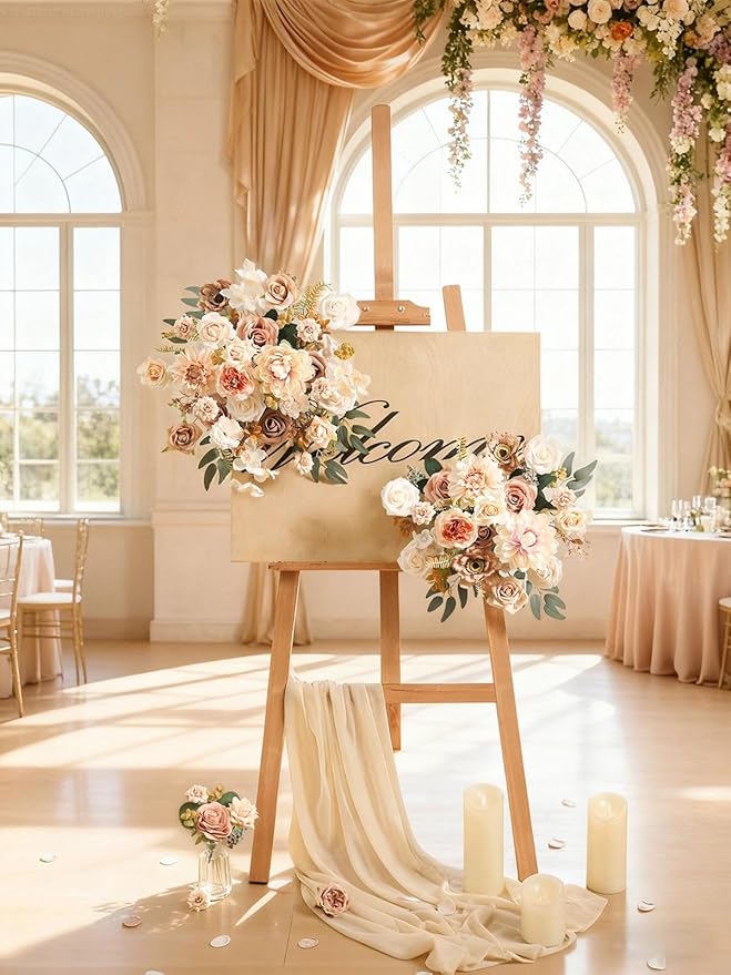 Artificial Flowers Combo Fake Roses Silk Flowers with Stems for DIY Wedding Bridal Bouquets Table Centerpieces Cake Birthday Baby Shower Wedding Anniversary Home Decorations(Champagne Nude)