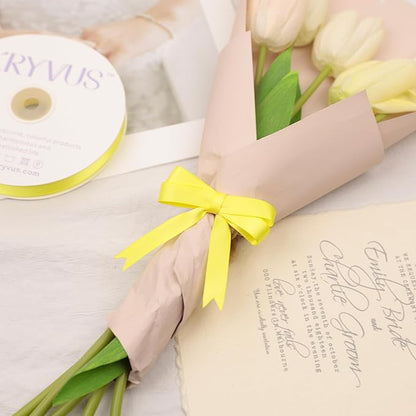 Lemon Yellow Polyester Satin Ribbon, 1/2 Inch X 50 Yards, Formal & Celebratory Occasions, Double Faced, Perfect for Gift Wrapping, Crafts, Wedding Decor