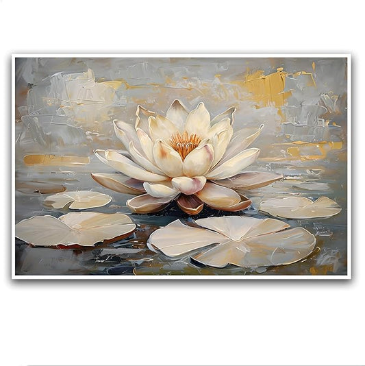 Ethereal white lotus floating on Crystal Waters poster vintage oil painting printwall art soft blush and gold accents serene home and office decor dreamy 28x40in Frameless