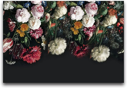 Cliouar-Flower Rose Tropical Plants Black Wallpaper Mural Bedroom Living Room Decor 158" x 110" (Not Self-Adhesive)