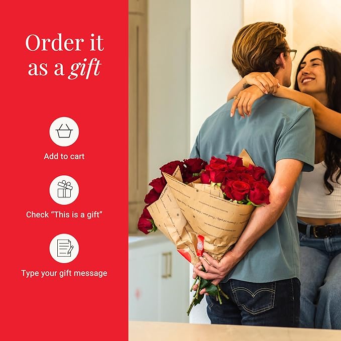 BloomsyBox - Red Roses - 24 Long Stems, Long Lasting, Hand-Tied in Eco-friendly, Vase Not Included, Fresh Flowers for Delivery – Gift for Birthday, Anniversary, Get Well, Congratulations, Wedding