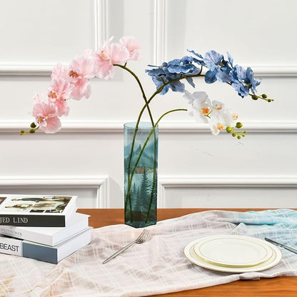 Flower Vase Clear Plastic Cylinder Vases Decor for Centerpieces Home Storage Office Weddings Foggy Green Mountains and Pine Trees 11.8 x 3.9 in