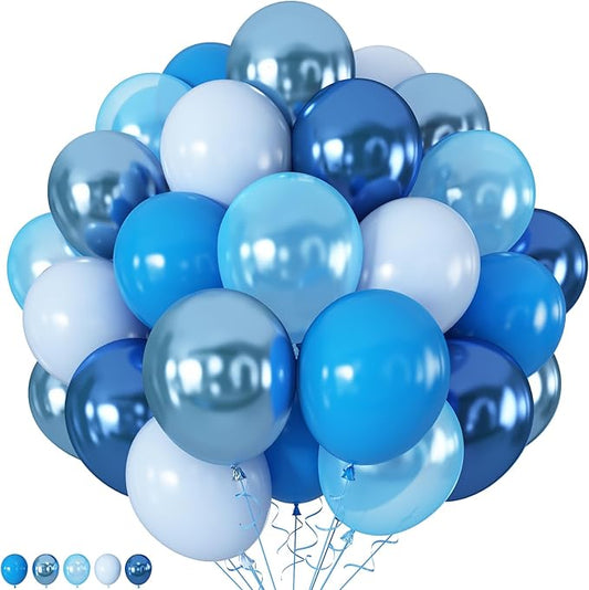 Blue Balloon Set 60Pcs 12 Inch Metallic Chrome Pearl Light Blue Latex Balloons Macaron Baby Helium Balloon for Birthday Baby Shower Winter Wedding Blue Party Decorations