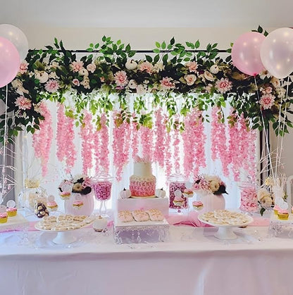 Artificial Wisteria Hanging Flowers-Fake Wisteria Flower Garland Silk Vines Rattan Decor for Home Wedding Arch Wall Garden Greenery Bedroom Outdoor Office Party Decoration(36, Dark Pink)