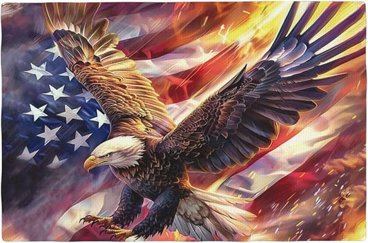 American Flag Placemats Set of 4 Washable Table Bald Eagle Heat-Resistant Cotton Linen Place Mats for Dining Table Kitchen Indoor Outdoor Party Holiday Decor