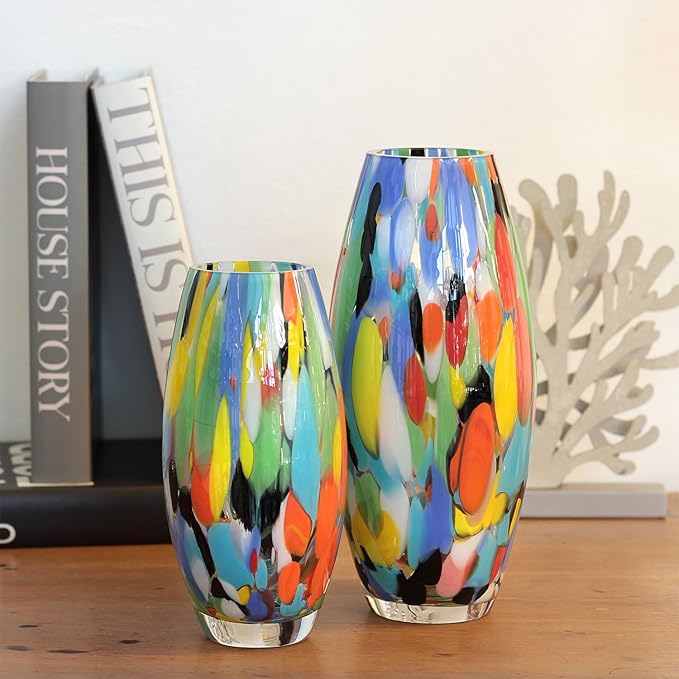 Ca D Oro Colored Glass Vase Confetti Effect Hand Blown Murano-Style Art Glass for Flower, Room Decoration and Centerpiece - Model Oliva G