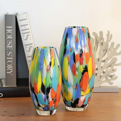 Ca D Oro Colored Glass Vase Confetti Effect Hand Blown Murano-Style Art Glass for Flower, Room Decoration and Centerpiece - Model Oliva G