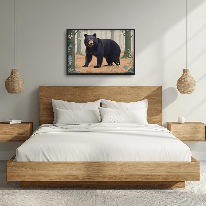 Framed Large Pictures Wall Art for Living Room, Forest Bear Oversized Wall Decor Cabin Animal Canvas Print Painting Extra Large Framed Artwork for Bedroom Office 36"x24"