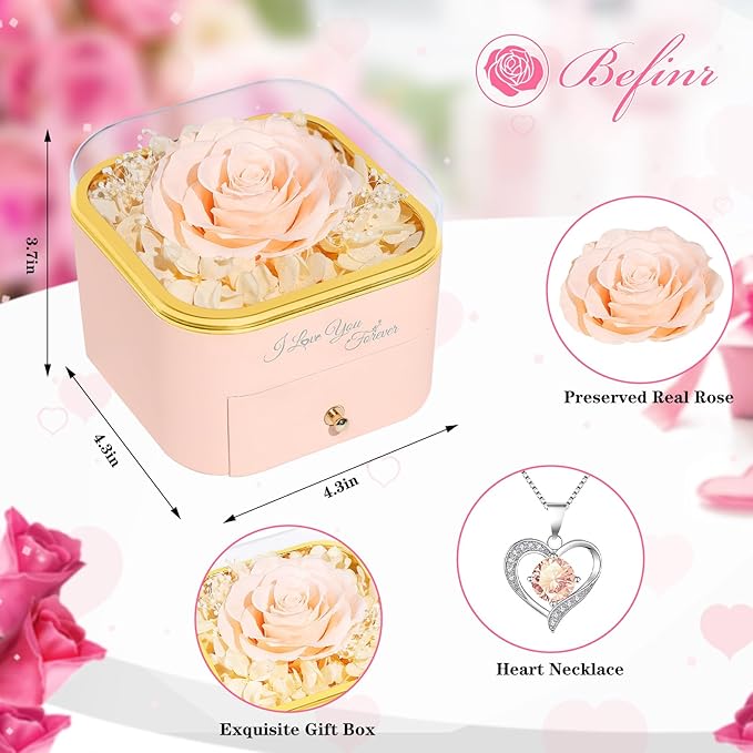 Beferr Preserved Rose with Necklace for Mom Birthday Gifts Eternal Roses Fresh Flowers for Delivery Prime Christmas Day Gifts for Her Mother Grandma Wife Sister Daughter Girl Friends