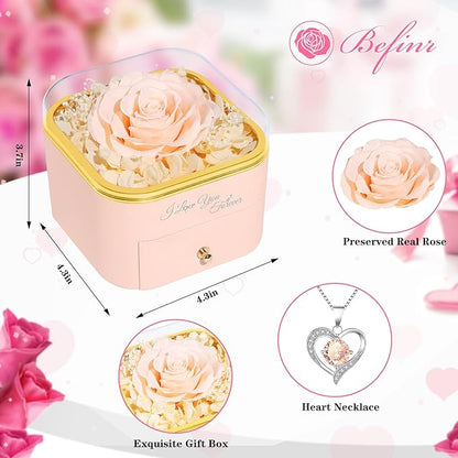Beferr Preserved Rose with Necklace for Mom Birthday Gifts Eternal Roses Fresh Flowers for Delivery Prime Christmas Day Gifts for Her Mother Grandma Wife Sister Daughter Girl Friends