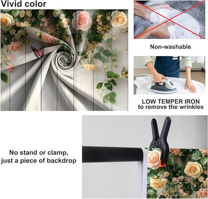 Baocicco 5x3ft Wooden Flower Backdrops for Photography Spring Botanical Green Leaves Butterfly Farmhouse Background for Engagement Bridal Shower Baby Shower Birthday Wedding Party Decoration Supplies