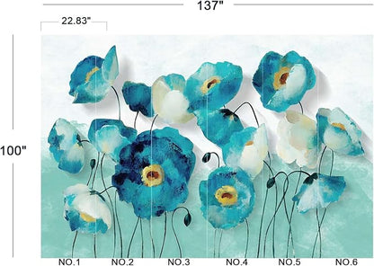 Blue Oil Painting Flowers Wall Mural Wallpaper for Bedroom 137" x 100"
