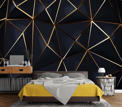 Eierme-Polygonal Pattern Luxury Dark Blue with Gold Abstract Background Peel and Stick 90" x 67"