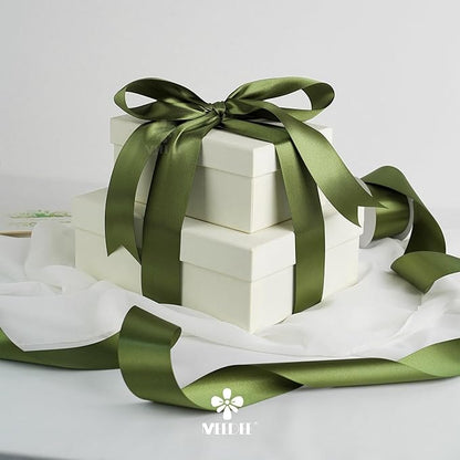 MEEDEE Moss Satin Ribbon 2 Inch Dark Green Ribbon Lux Double Faced Ribbons by 25 Yards Silk Green Satin Ribbons for Gift Wrapping, Weddings, Flower Bouquet, Holiday Decorating