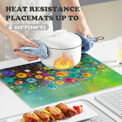 Placemats Set of 4 Watercolor Floral Place Mats Washable Table Dinner Mats Linen Table Mats for Kitchen Dining Party Home Kitchen Decor 12x18 Inch