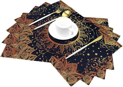 Placemats Set of 4 PVC Woven Place Mats Heat Resistant Easy to Clean for Indoor Outdoor Party Kitchen Dining Table Decoration 12"x18",Tarot Pattern