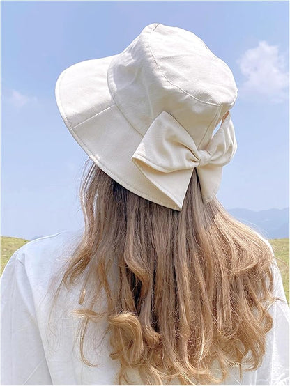 Verdusa Women's Bow Knot Wide Brim Bucket Hats Summer Outdoor Sun Hat
