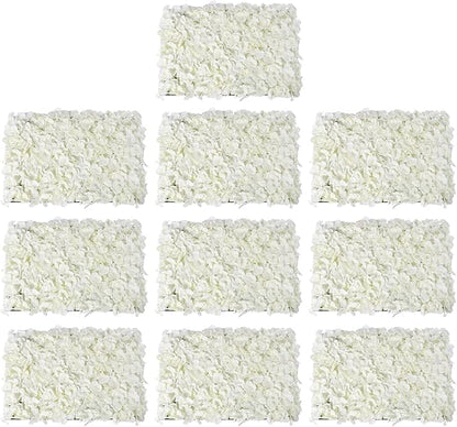 LOYALHEARTDY 10 PCS Artificial Flower Wall Panel 24" x 16" Faux Flowers Wall Decoration Miky-White Hydrangea Flower Panels Wall for Home Party Wedding Christmas Festival Photo Backgdrop Decor