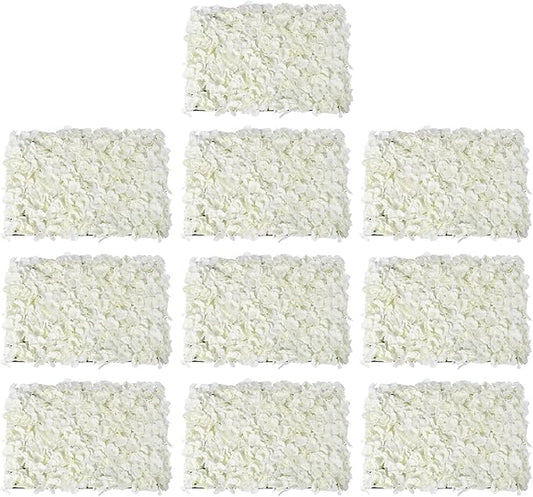 LOYALHEARTDY 10 PCS Artificial Flower Wall Panel 24" x 16" Faux Flowers Wall Decoration Miky-White Hydrangea Flower Panels Wall for Home Party Wedding Christmas Festival Photo Backgdrop Decor