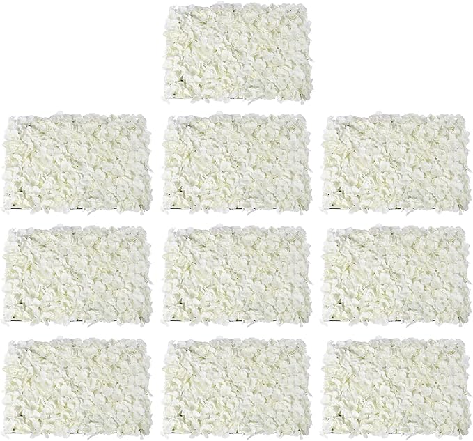 Flower Wall Panels, 10Pcs Artificial Flower Wall 3D Flower Wall Backdrop White Silk Rose Floral Decorative Faux Flower Wall Background for Wedding Home (Milky-White,15.7 * 23.6 in)