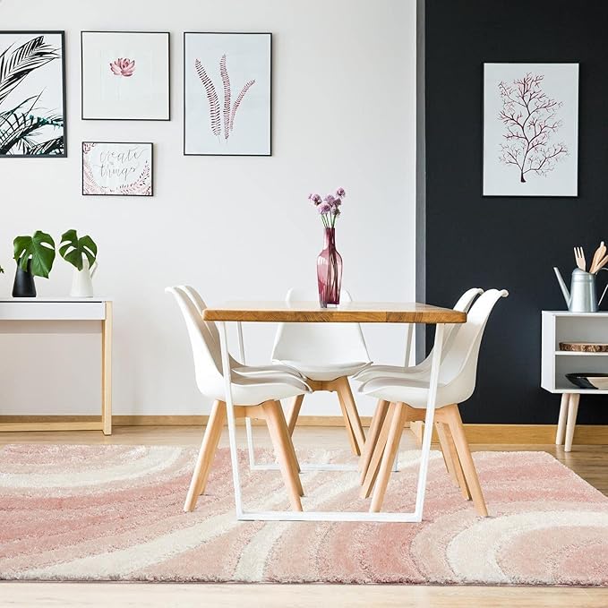 LUXE WEAVERS Lantanas Collection 7070 Pink 5x7 Modern Shag Geometric Area Rug