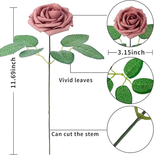 [25 PCS] Multi Pink Roses Artificial Flowers with Long Stem Real Touch Fake Foam Roses for Decoration DIY Wedding Bouquets Centerpieces Bridal Shower Mothers Day Party Flower Arrangements Home Decor