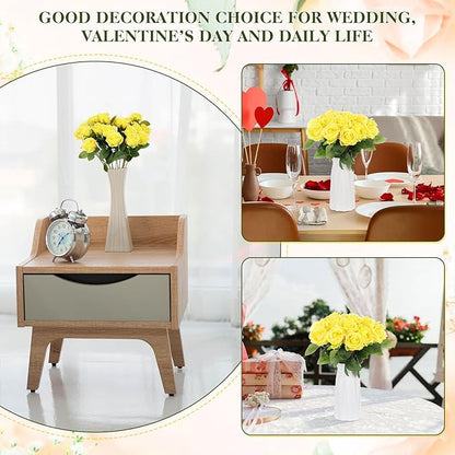 Hotop 20 Pcs Artificial Rose Flowers with Long Stem,Real Touch Silk Realistic Plastic Bouquet Roses Bulk for Home Decor Bridal Wedding Party Table Centerpieces Decorations(Yellow)