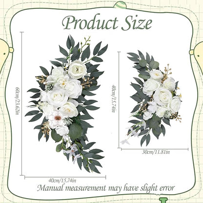 Wedding Arch Flowers for Wedding Welcome Sign, 2PCS Artificial Flower Floral Swag for Decoration Ceremony Reception Backdrop Party Aisle (White)