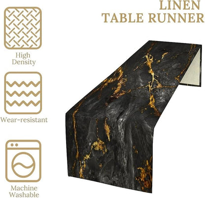 Black Grey Marble Table Runner Abstract Black Grey Gold Veins Marble Pattern Seasonal Dinner Runner Table Decoration for Farmhouse Home Kitchen Dining Holiday Party 13x36in