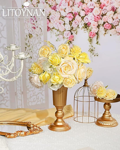 Artificial Flower Combo Flowers Exquisite Yellow Flower Box Set for DIY Bouquets Centerpieces Floral Arrangements, Multi Use Wedding Party Home Decorations Faux Flowers（Yellow & Peach ）