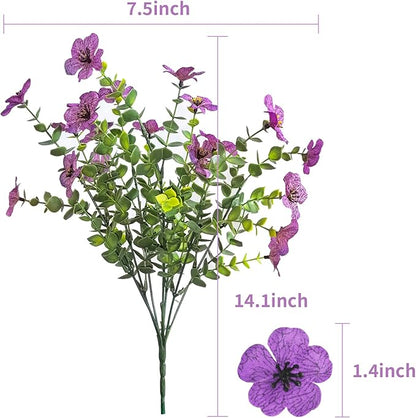Artificial Flowers for Outdoor Indoor Garden Home Decoration, Faux Flower Daisy with Eucalyptus Leaves Fake Plants Greenery Boxwood Porch Patio, 12 Bundles