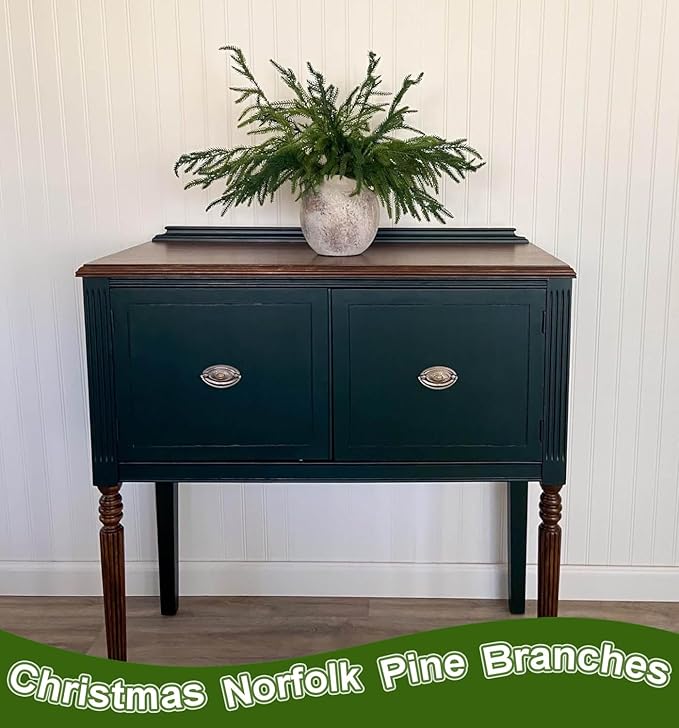 12 Pcs Christmas Norfolk Pine Branches Real Touch Norfolk Pine Stems Picks Faux Greenery Holiday Evergreen Stems for Vase DIY Crafts Garland Wreath Home Decor - 18" Long
