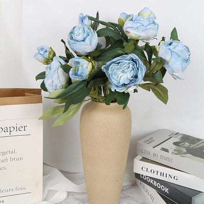 IPOPU Blue Silk Flowers Artificial Peonies 5PCS 10heads Vintage Fake Peonies Blue Silk Peonies with Stems Real Look for Spring Decorations Floral Arrangements Home Table Centerpiece