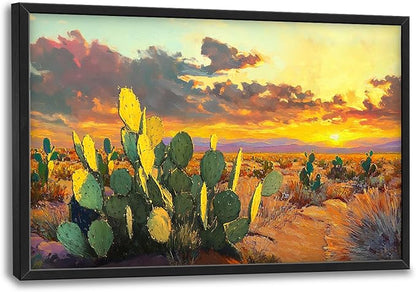 Western Cactus Wall Art Southwest Desert Sunset Pictures Wall Decor Arizona Landscape Canvas Painting Prints Framed Large Modern Artwork Home Decorations for Bedroom Living Room Office 36"x24"