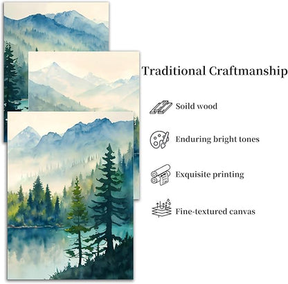 SERIMINO Nature Landscape Wall Art for Living Room, Green Forest Mountain Canvas Prints Paintings Room Decor, Lake Tree Cottagecore Modern Farmhouse Wall Decor Set of 3, 20"X28"