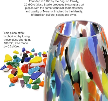 Ca D Oro Colored Glass Vase Confetti Effect Hand Blown Murano-Style Art Glass for Flower, Room Decoration and Centerpiece - Model Oliva G