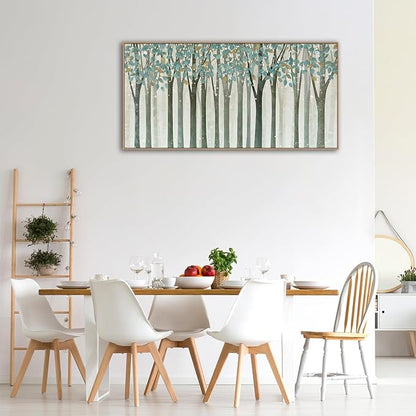 VEAEE Framed Birch Tree Wall Art - Living Room Wall Decor, Abstract Nature Forest Landscape Canvas Pictures, Teal Trees Paintings - Scenic Picture and Modern Home Decor for Bedroom Office 20" x 40"
