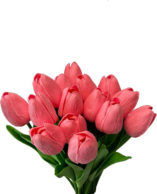 15 Pcs Artificial Tulip PU Fake Flower Realistic Touch Spring Summer Fake Flowers for Home Decor Outdoor Garden Parties and Wedding