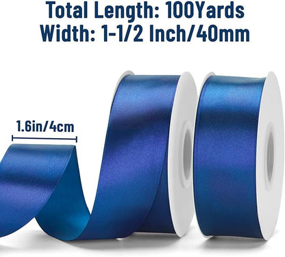 KINGLAKE Royal Blue Satin Ribbon – 1 1/2'' x 100 Yards Polyester Dark Blue Ribbon for Gift Wrapping Wedding Party Decoration DIY Crafts Floral Bouquets and Wreath Bows Halloween