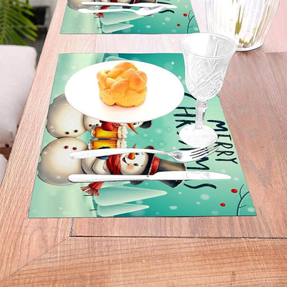 PVC Placemats Set of 6 Wipeable Table Mats Washable Heat Resistant Non Slip Vinyl Dining Table Mat for Kitchen Indoor Outdoor Patio Farmhouse Place Mats Christmas Snowman Beer Decorative