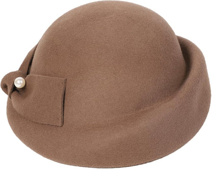 Women Wool Felt Ribbon French Fashion Vintage Millinery Beret Hats Top Cap Ladies Party Wedding Fedoras Chapeau