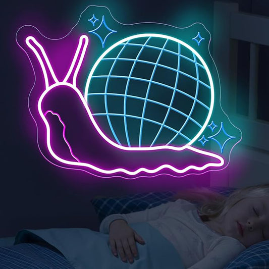 Disco ball Snail Neon Sign, Party Wall Art Neon Bar Sign for Business Beer Music Bar Club Bedroom Windows Glass Hotel Pub Cafe Wedding Birthday Party Gifts, Girl Room Decor, Disco Music Lover