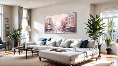 Paris Decor Modern Artwork Couple Room Wall Art Landscape Canvas Painting for Living Room Bedroom Office - Large 20"x40" Framed
