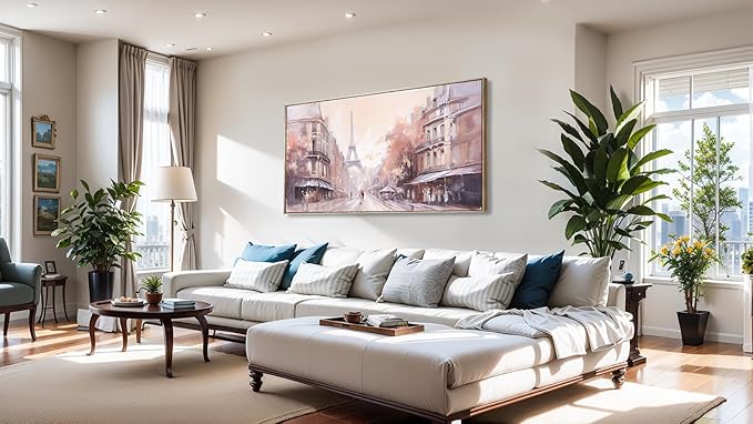 Wall Art Paris Paintings Modern Artwork for Couple Room - Landscape Canvas for Living Room, Bedroom, Office - Large Decor 24"x48" Framed