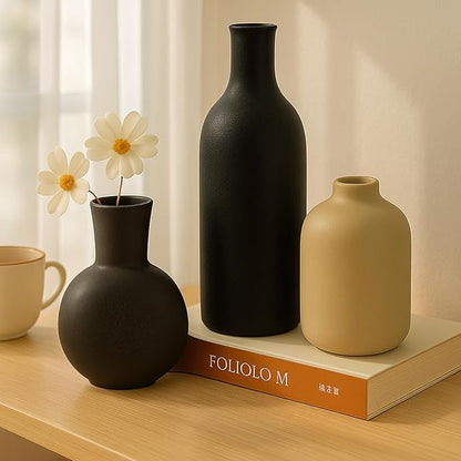 Ceramic Vase, Flower Vases Set of 3 Living Room Decor, Farmhouse Decor, Decorative Vase for Home Coffee Table, Book Shelf, Kitchen, Bedroom Centerpiece Table Decorations