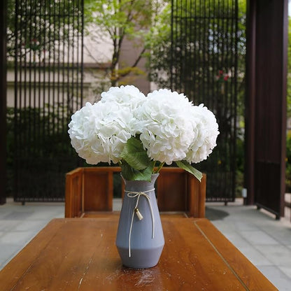 Hydrangea Artificial Flowers with Stems 6 PCS 19.3" Latex Faux Hydrangea Fake Flowers Bulk Real Touch for Vase Indoor Home Decoration Wedding Centerpieces Arrangements (White)